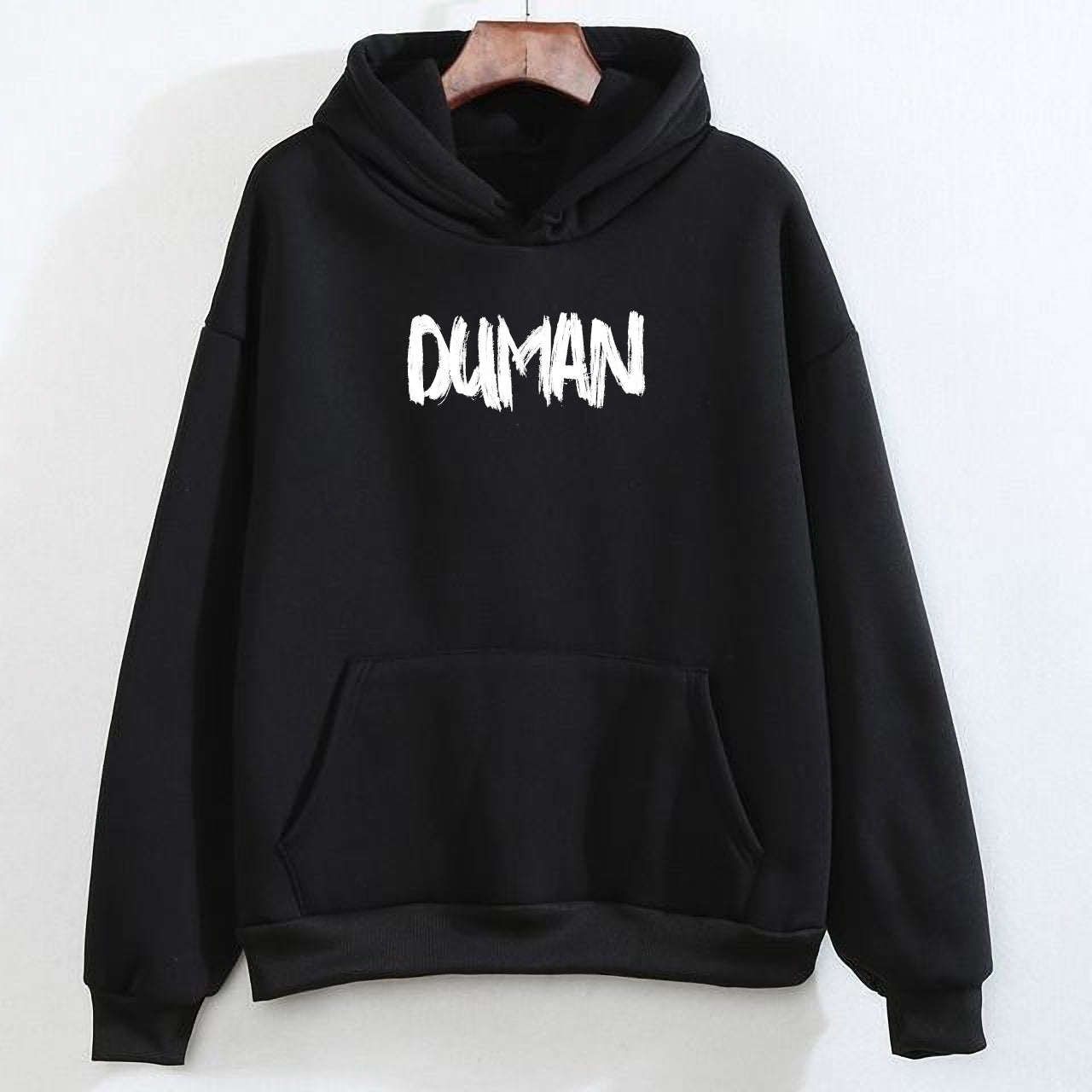 Duman Yazılı Siyah Hoodie – Unisex Oversize