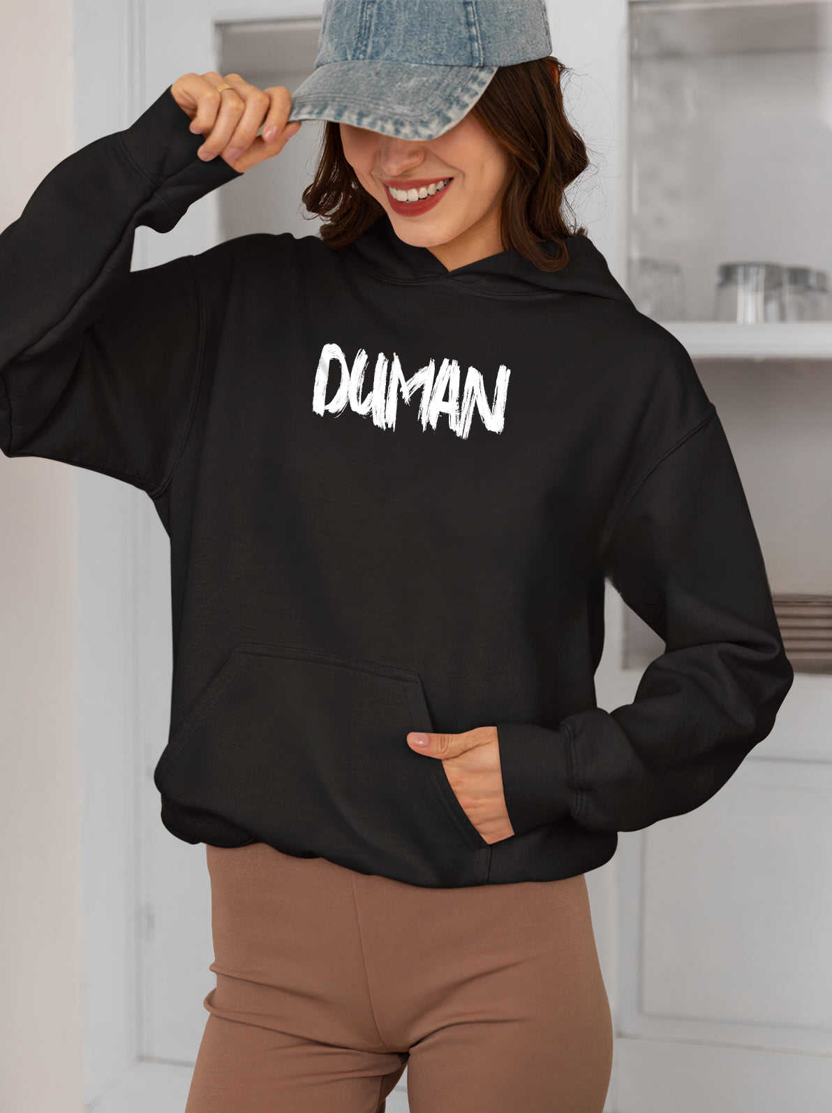 Duman Yazılı Siyah Hoodie – Unisex Oversize