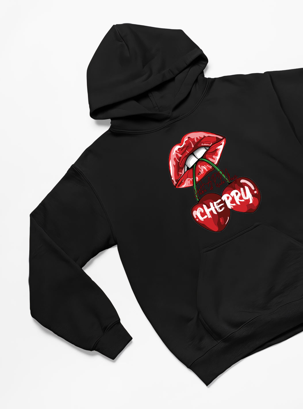 Cherry Baskılı 3 iplik kalın kışlık Özel Tasarım Kadın Sweatshirt Hoodie