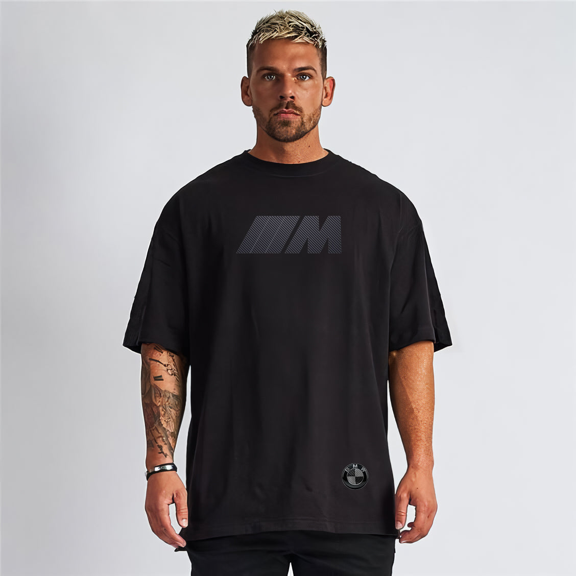 BMW Logolu Ve M Baskılı Unisex Oversize Pamuklu Tişört