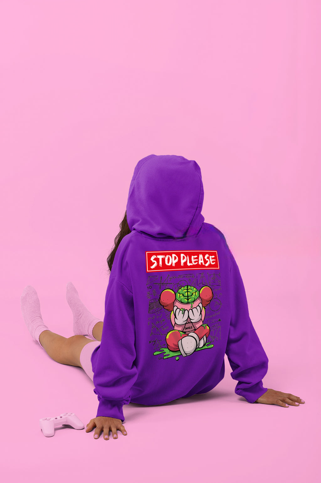Stop Please Baskılı 3 iplik Kalın Kışlık Özel Tasarım Sweatshirt Hoodie
