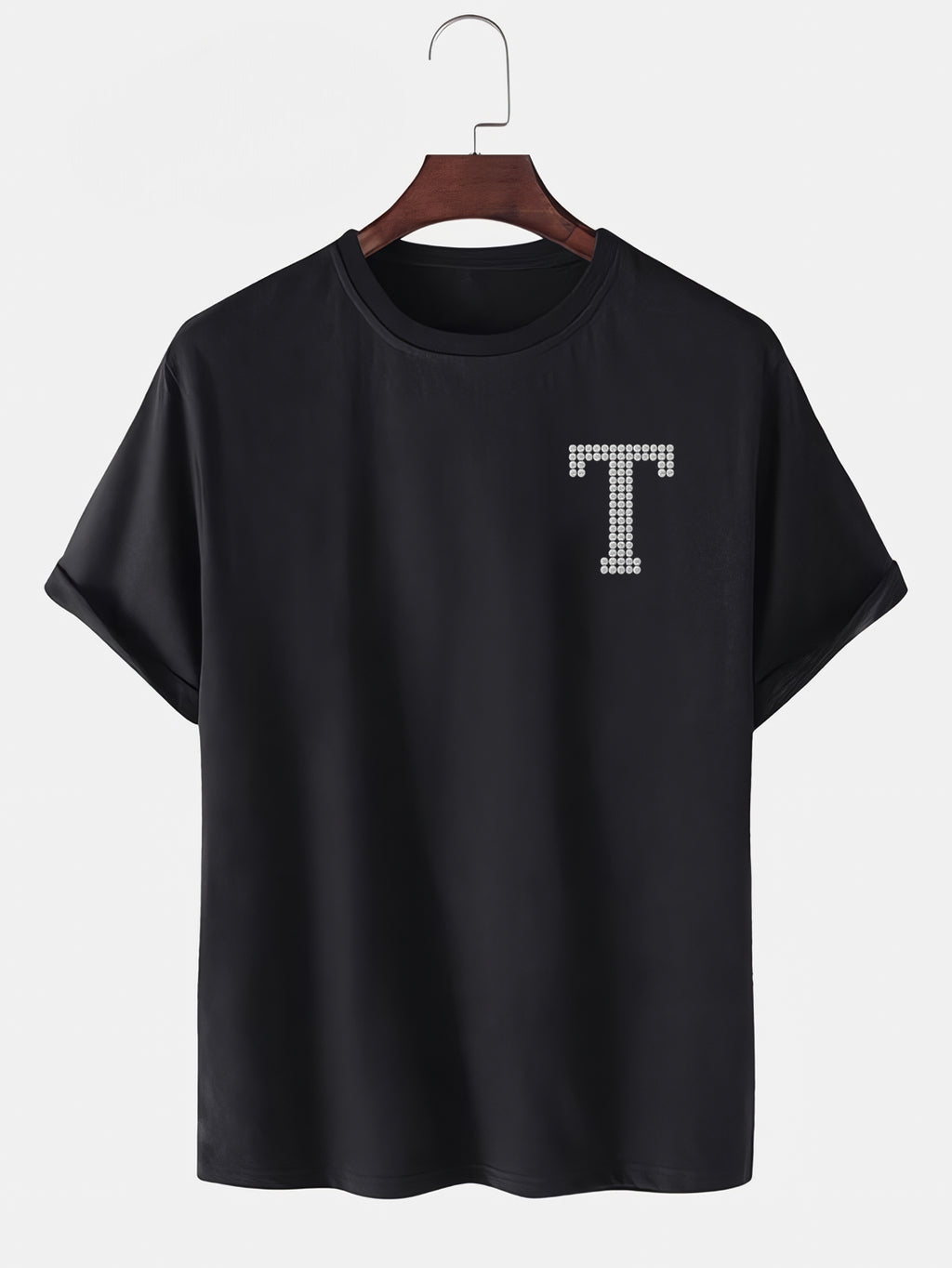 Taş Kristal Harf Baskılı Regular Tişört Unisex Premium Kumaş Siyah