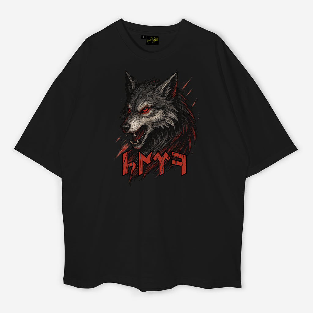 Göktürkçe TÜRK Yazılı Kurt Tasarımı Regular Fit Siyah Unisex Tişört | Tamga Koleksiyonu