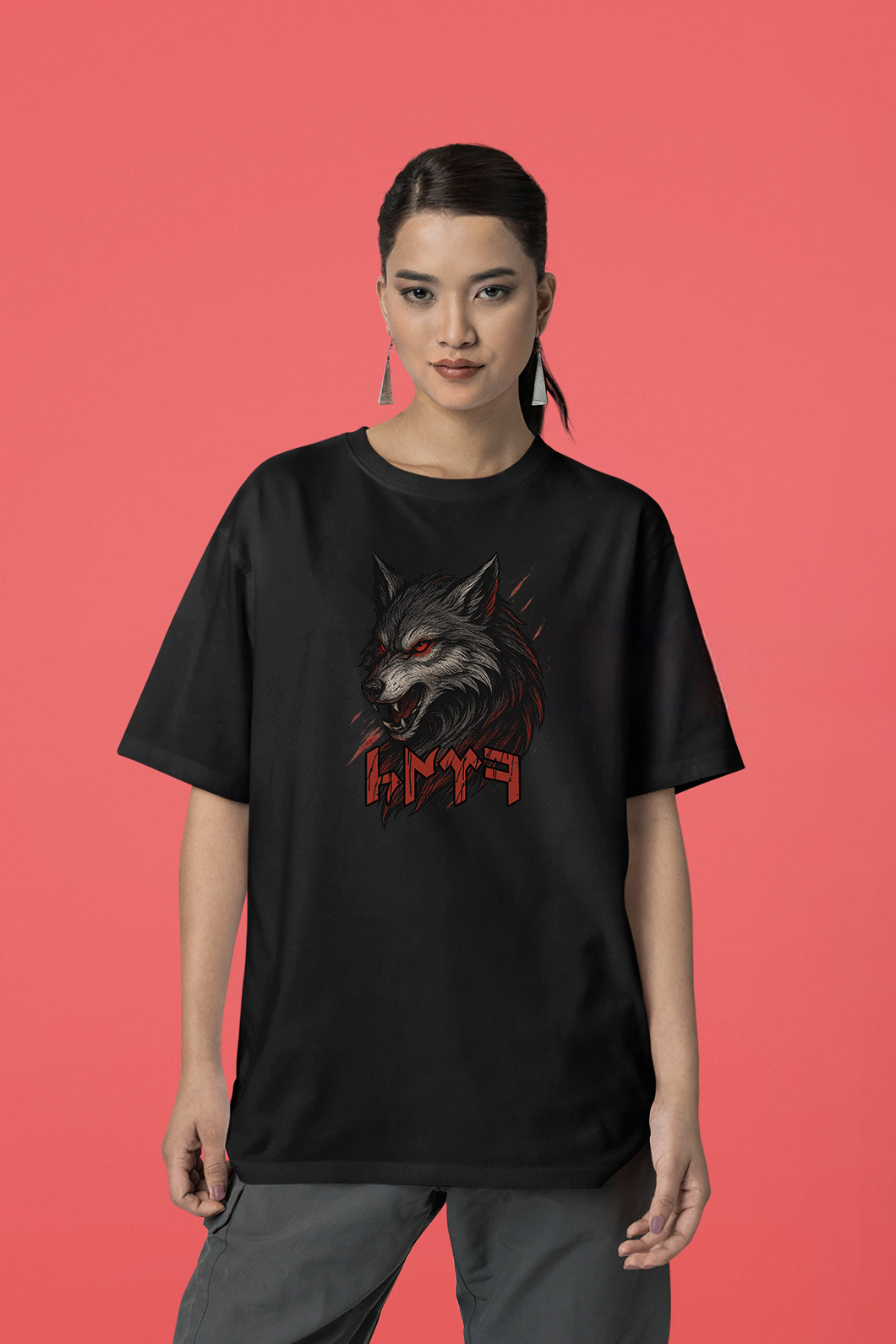 Göktürkçe TÜRK Yazılı Kurt Tasarımı Regular Fit Siyah Unisex Tişört | Tamga Koleksiyonu