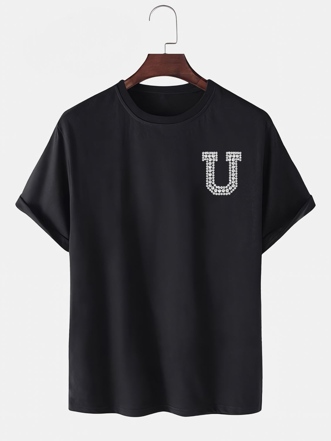 Taş Kristal Harf Baskılı Regular Tişört Unisex Premium Kumaş Siyah