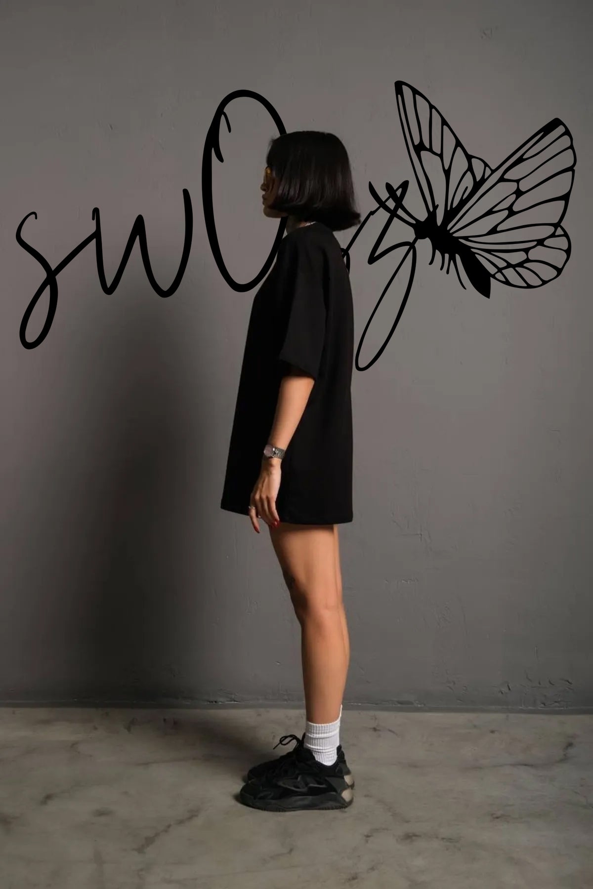 Ateş Ve Su Baskılı Özel Tasarım Regular Siyah 2 Adet Tshirt Sevgili Kombini