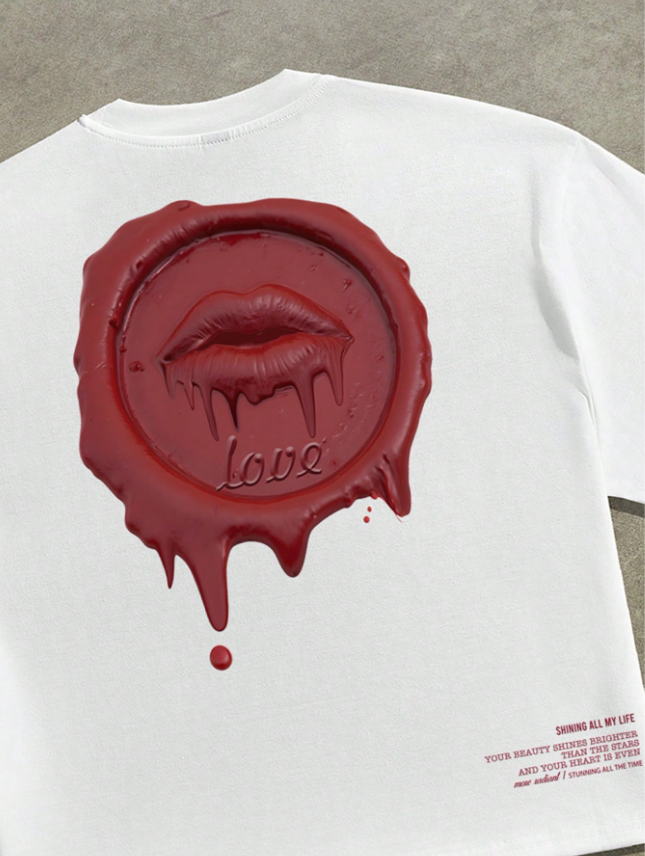 Love Damga Tasarımı Beyaz Unisex Özel Tasarım Premium Tişört | Sokak Stili Yazılı Model